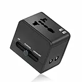 Hoppac Adattatore da Viaggio Universale 1500W, Adattatore Spina Universale 4 in 1, 2 USB 2.1A/5V con Spina AC Spina da Viaggio Internazionale, Adatto per USA/UK//EU/AUS e Oltre 150 Paesi