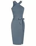 GRACE KARIN Abito da donna senza maniche con allacciatura al collo e cintura, Grigio blu, S