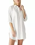 find. Vestito T-Shirt Donna con Scollo a V Stile Blusa Oversize Comodo Maniche a 3/4 e Bottoni Lungo Bianco, Size S