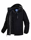 Zzkouine Impermeabile Giacca da Montagna in Pile da Uomo Giacca da Sci Calda Multi-Tasche Adatto per Sport Invernali e Attività Outdoor in Montagna, Antivento, Impermeabile e Traspirante-Black-M