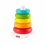 Fisher-Price - Piramide 5 Anelli, gioco con base oscillante al tocco e 5 anelli colorati impilabili, realizzato con materiali vegetali, giocattolo per bambini, 6+ mesi, GRF09