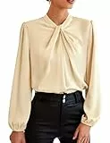 GRACE KARIN Blusa Donna Elegante Maniche Lunghe a Lanterna Camicia Casual da Ufficio Scollo Rotondo Oro M