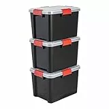 Iris Ohyama, contenitori di plastica impermeabili da 20 l con coperchio, Lotto di 3, DDAT-SD, trasparenti, impilabili, clip di chiusura - L39 x P29 x A26 cm
