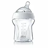 Chicco Natural Feeling Biberon Anticolica 0 Mesi + da 150 ml in vetro, Biberon con Tettarella in Silicone Morbida e Flessibile, Adatto per Allattamento Misto, flusso lento, Colore Neutro
