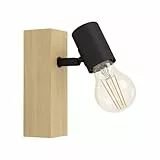 EGLO Lampada da parete Townshend 3, plafoniera vintage a uno punto luce, lampada da parete dal design industriale, lampada retrò in acciaio e legno, nero, marrone, E27