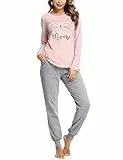 Sykooria Pigiama Donna Cotone Lungo 4 Pezzi Camicie da Notte Invernale Donne Lungo Top e Pantaloni a Manica Lunga S Rosa