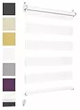 Sonello Tenda a rullo doppio strato Giorno e Notte a senza foratura 50cm x 130cm bianco, facile Fissaggio a Clip Senza Viti, Tenda a rullo Zebra per Finestra o Porta, protezione solare