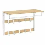 VASAGLE Appendiabiti da Parete, Mensola da Muro con 10 Ganci Rimovibili a 2 File, Barra Attaccapanni, per Ingresso Camera da Letto Bagno, Colore Rovere e Bianco LCR101W09