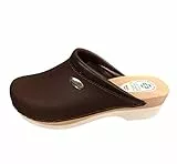 Bocciolo Zoccolo Chiuso Uomo Leggero Tomaia Pelle Suola Micro + Legno Tacco 4,5 CM Made in Italy Articolo 732 Testa di Moro (46)