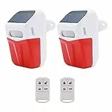 ChunHee Rilevatore di movimento con allarme, luce solare, luce lampeggiante, allarme per esterni, sensore di movimento, allarme, 120 dB, luce a sirena, IP65, per casa Barn Yard Farm, confezione da 2