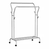 SONGMICS Stand Appendiabiti Doppio, Attaccapanni con Ruote, Struttura in Acciaio, Portata fino a 100 kg, Larghezza di 103,5 cm, Multifunzione, Color Argento HSR107E01