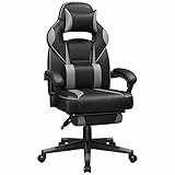 SONGMICS Sedia da Gaming, Sedia da Ufficio Ergonomica, con Schienale Alto, Poggiapiedi Telescopico, Schienale Regolabile, Poggiatesta e Supporto Lombare, Portata 150 kg, Nero e Grigio OBG073B03