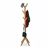 relaxdays Appendiabiti Alto ad Albero in bambù con 8 Ganci, HLP: 181,5 x 53 x 53 cm, Color Legno Naturale, Marrone, 1 pz
