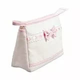 FILET - Trousse da Viaggio con Cerniera, Borsa Cosmetici con Tasca in Tela Aida da Ricamare, Organizer per Prodotti di Bellezza, Made in Italy, Misura 24x16x6 cm, Colore Bianco e Rosa