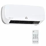 HOMCOM Stufa Elettrica da Parete con Telecomando, Temperatura Regolabile e Timer 12 Ore, Potenza 1000W/2000W, 45x18.6x11.5cm, Bianco