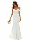 Ever-Pretty Abiti da Sposa e Cerimonia Semplici a Sirena Lunghezza del Piano Eleganti da Donna con dalla Spalla Bianco 48EU