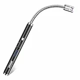 VEHHE Accendino Elettrico,Accendigas USB Ricaricabile Cucina per Candele leggere Stufe a gas Barbecue da campeggio,Collo Lungo Girevole a 360°, Moderno, nero