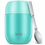 WayEee Contenitore Termico per Alimenti, Thermos per Alimenti sottovuoto di Acciaio Inossidabile 450ml con Un Cucchiaio Pieghevole per Zuppa, Porridge, Riso, Frutta