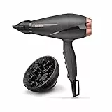 BaByliss 6709DE Asciugacapelli Professionale AC, MADE in ITALY, Funzione Ionica, 2100W con Diffusore e concentratore, Velocità dell'aria fino a 106 kmh, 2 velocità/2 temperature, Nero