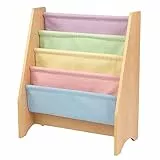 KidKraft Scaffale a 4 Livelli in Legno e Tessuto per Bambini, Libreria con 4 Tasche Portaoggetti in Colore Pastello, Mobili per Cameretta e Sala Giochi per Bambini, 14225
