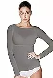 JADEA Maglia Cashmere Manica Lunga, Scollo a Barca, Sottogiacca Donna, Disponibile Anche Manica Lunga e Mezza Manica Collo Alto (1 Pezzo-Grigio, 38-40 S)