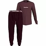 Calvin Klein Set Jogger L/S Pigiama, Tawny Port Top, Tawny Port HTHR BTM, L Uomo