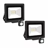 RIGIDON 2x 10W Faretto con Sensore di Movimento, 1000 LM 4000K Bianco Caldo Proiettori Faretto LED da Esterno, Fari di Sicurezza, Luci Esterno Per Giardino, Garage, Strada, Patio, Terrazza, Cortile