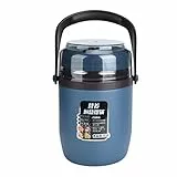 Barattolo per Alimenti Isolato, Thermos per Zuppa di Cibo Caldo a Bocca Larga da 2l a 2 Piani con Manico Contenitore per il Pranzo a Tenuta Stagna in Acciaio Inossidabile 304 con(Blu stellato)