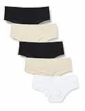 Iris & Lilly Intimo Hipster Invisibile in Microfibra Donna, Pacco da 5, Nero/Sabbia/Bianco, 42