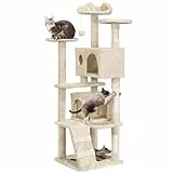 Yaheetech Albero Tiragraffi per Gatti in Sisal e Truciolato 49 cm × 49 cm × 158 cm Torre con Posatoio Condominio Gioco Beige