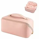 Utapossin Borsa per il Trucco, Make Up Bag per Ragazze, Grande Pochette Trucchi Impermeabile, Borsa da Toilette in Morbida Pelle PU, Organizer Cosmetici per Borsa Porta Trucchi da Viaggio(Rosa)