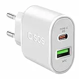 SBS caricabatterie da parete 20W a ricarica ultra rapida power delivery, con 1 porta USB-C e 1 USB, caricatore da muro per iPhone, Samsung, Oppo, Xiaomi, Huawei, e-reader, auricolari, tablet