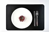 Tovagliette Americane Lavabili Colazione 50x32cm. Set 2 Tovagliette + Sottobicchieri (OMAGGIO). Tovagliette americane colazione eleganti in pelle riciclata lavabili per copertura tavolo. (Nero)