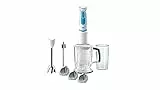 Braun Household Frullatore a immersione MQ5260WHBL - MultiQuick 5 Vario Frullatore ad immersione con base in acciaio inox e taglierina a spirale, 1000 Watt, incl. set di accessori, bianco/blu