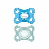 MAM Comfort Ciuccio In Set da 2, 100% Silicone, Con Custodia Porta Succhietto, 2-6 Mesi, Azzurro
