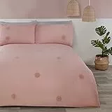 Sleepdown Set di biancheria da letto con federe per letto matrimoniale (200 cm x 200 cm) ricamato a pois rosa cipria con cerchi, morbido e comodo e facile da pulire