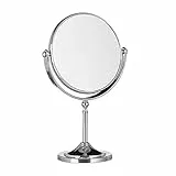 Relaxdays 10021949 Specchio da Trucco Ingranditore Make Up Specchiera da Tavolo, Tondo, Doppio HLP: 28x18x10 cm Argento
