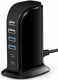 Adattatore USB C, Caricatore USB C, Caricatore Rapido con 2 USB-C 4 USB-A (Smart IC 8A), 45 W, USB C Caricatore per iPhone, da viaggio, ufficio, camera da letto, casa, ufficio