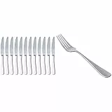 AmazonBasics - Forchette da tavola in acciaio inox con bordo arrotondato, confezione da 12 pezzi & - Coltelli in acciaio inox con bordo arrotondato, confezione da 12