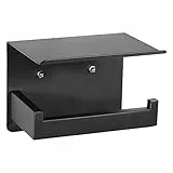 Allinside Porta rotolo di carta igienica con ripiano senza trapano, Porta carta igienica autoadesivo a parete per bagno, lavanderia, toilette e cucina, acciaio inox nero