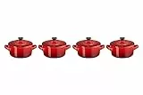 Le Creuset Set 4 Mini Cocotte in gres vetrificato, 250 ml, diameter 10 cm, Ciliegia, 79212100600100