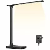 Lepro Lampada da Tavolo LED, 655LM, 3 Colori e 5 Livelli di Luminosità Dimmerabile, 3000K-6500K Lampada da Scrivania Protezione Occhi, Lampada da Comodino, Luce di Lettura per Bambini, Ufficio, Nero