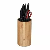 Relaxdays Ceppo Portacoltelli, Vuoto, con Setole, Spazio per 10 Coltelli, Universali, HxD 23x12,5 cm, Legno Naturale, bambù, PP