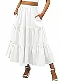 Sunfanrtnn Gonna lunga lunga lunga con tasche a trapezio a vita alta con pieghe a trapezio estivo da donna, bianco, L