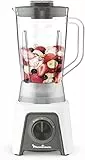 Moulinex Blendeo + Frullatore Elettrico, 450 W, 1.5 L, Tritatutto con 2 Velocità, Funzione Pulse e Tritaghiaccio, Blender Frullato, Etichetta Duraforce e Tappo Dosatore, Bianco