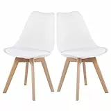 EGGREE Set di 2 Pranzo/Ufficio Sedia con Gambe in Faggio Massiccio, Sedie Senza Braccia Imbottita di Design per Il Massimo Comfort Bianco
