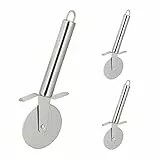 Relaxdays Rotella Tagliapizza, Set da 3, Lama Affilata in Acciaio Inox, Ø 6,5 cm, Lavabile in Lavastoviglie, Argentato