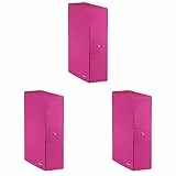 LEITZ Wow Cartella Progetti in Cartoncino Plastificato, Rosa (Fucsia Metallizzato), Dorso 10 cm (Confezione da 3)