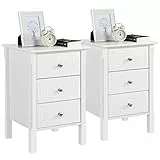 Yaheetech Set 2 Comodini Camera da Letto con 3 Cassetti Cassettiera Cameretta Comodino da Notte Moderno Tavolino Laterale Organizzatore da Divano Salotto Soggiorno Elegante 40 x 40 x 60 cm Bianco