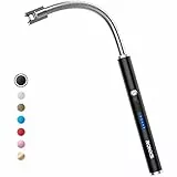 Accendigas Elettrico, Ronxs Ricaricabile Accendino Elettrico usb con Display della Batteria, Accendino lungo con Blocco di sicurezza per Cucina, Candela, Barbecue, Camino, Campeggio